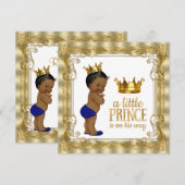 Invitation Baby shower Royal Blue Gold Ethnic Prince (Devant / Derrière)