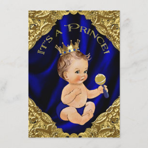 Invitation Baby shower Royal Blue Gold Satin