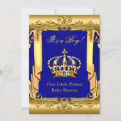 Invitation Baby shower Royal Blue Navy Gold Crown (Devant)