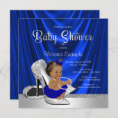 Invitation Baby shower Royal Blue Silver Shoe (Devant / Derrière)