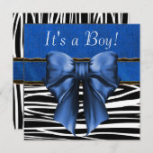 Invitation Baby shower Royal Blue Zebra (Devant / Derrière)