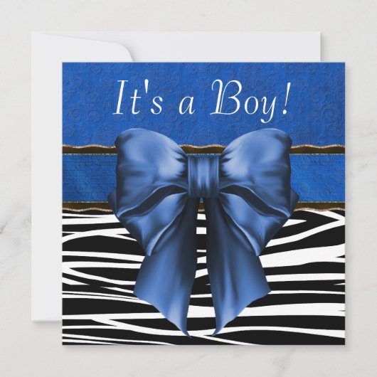 Invitation Baby shower Royal Blue Zebra (Devant)