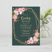 Invitation Baby shower Royal Dark Green rose pâle (Debout devant)