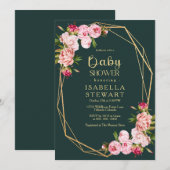 Invitation Baby shower Royal Dark Green rose pâle (Devant / Derrière)