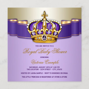 Invitation Baby shower Royal des filles Purple Gold
