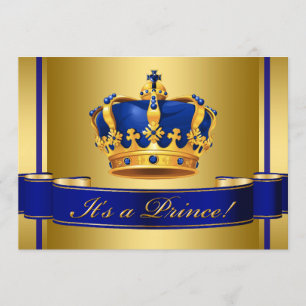 Invitation Baby shower royal du Prince héritier bleu et or