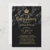 Invitation Baby shower Royal Gold Crown Élégant marbre noir (Devant)