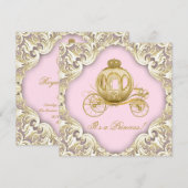 Invitation Baby shower Royal Princess de transport rose et or (Devant / Derrière)