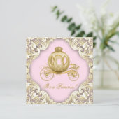 Invitation Baby shower Royal Princess de transport rose et or (Debout devant)