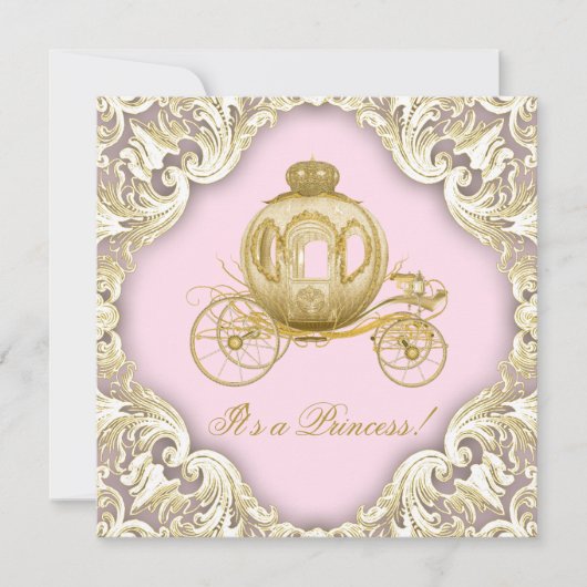 Invitation Baby shower Royal Princess de transport rose et or (Devant)
