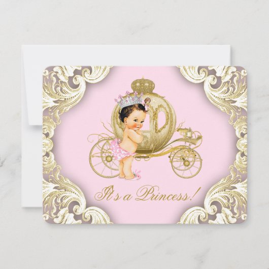 Invitation Baby shower Royal Princess de transport rose et or (Devant)