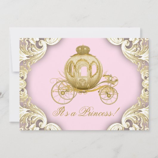 Invitation Baby shower Royal Princess de transport rose et or (Devant)