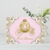 Invitation Baby shower Royal Princess de transport rose et or (Debout devant)