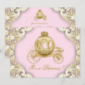 Invitation Baby shower Royal Princess de transport rose et or (Devant / Derrière)
