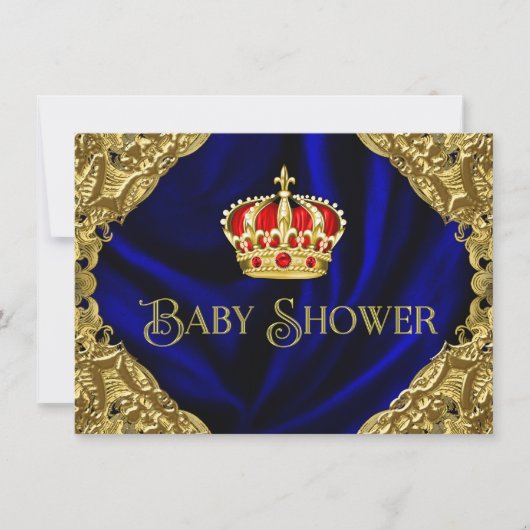 Invitation Baby shower Royal Red Blue et Gold Crown (Devant)