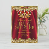 Invitation Baby shower Royal Regal Red Gold Crown (Debout devant)