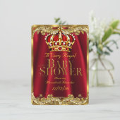 Invitation Baby shower Royal Regal Red Gold Crown (Debout devant)
