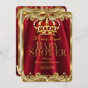Invitation Baby shower Royal Regal Red Gold Crown