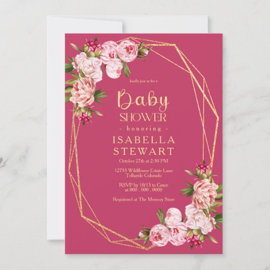 Invitation Baby shower royal rose chaud rose pâle (Devant)