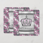 Invitation Baby shower royal royal rose princesse (Devant / Derrière)