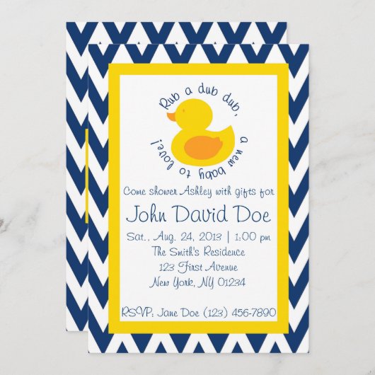 Invitation Baby shower Rub-a-dub - Bleu (Devant / Derrière)