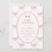 Invitation Baby shower ruban à arc rose (Devant)