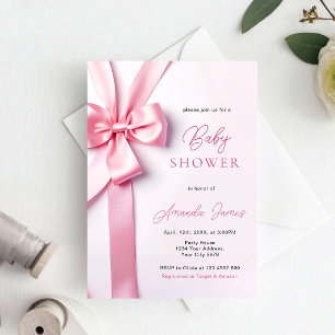 Invitation Baby Shower Ruban à Nœud Rose