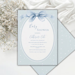 Invitation Baby Shower Ruban à pois Bleu Blanc