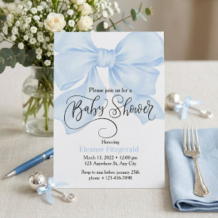 Invitation Baby Shower Ruban Bleu Clair Aquarelle