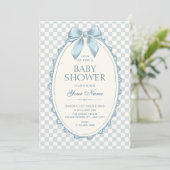 Invitation Baby shower ruban bleu classique (Debout devant)