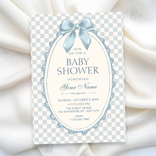 Invitation Baby shower ruban bleu classique