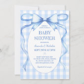 Invitation Baby Shower Ruban Bleu Gingham Garçon (Devant)