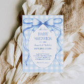 Invitation Baby Shower Ruban Bleu Gingham Garçon