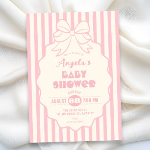 Invitation Baby shower ruban coquet rose