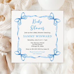 Invitation Baby Shower Ruban Coquette Bleu