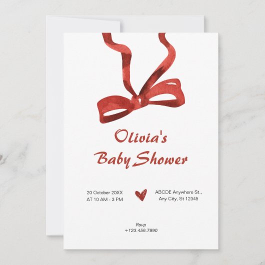 Invitation Baby shower ruban de cravate arc rouge (Devant)