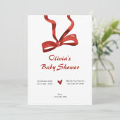 Invitation Baby shower ruban de cravate arc rouge (Debout devant)