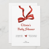 Invitation Baby shower ruban de cravate arc rouge (Devant / Derrière)