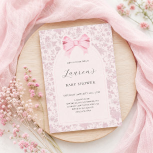 Invitation Baby Shower Ruban Floral Rose