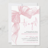 Invitation Baby Shower Ruban Rose (Devant)