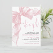 Invitation Baby Shower Ruban Rose (Debout devant)