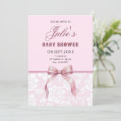Invitation Baby shower ruban rose (Debout devant)