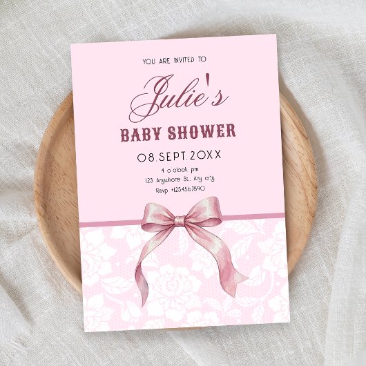 Invitation Baby shower ruban rose