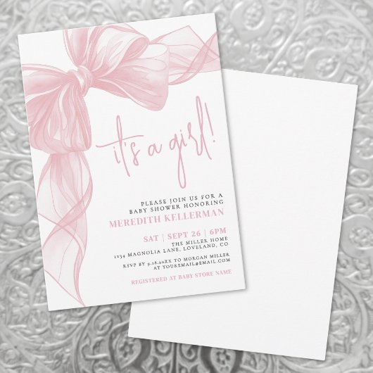 Invitation Baby Shower Ruban Rose