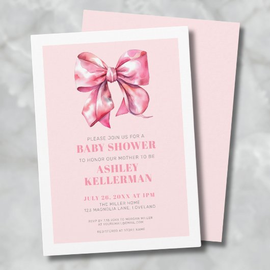 Invitation Baby Shower Ruban Rose