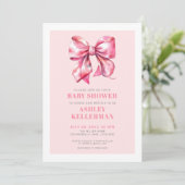 Invitation Baby Shower Ruban Rose (Debout devant)