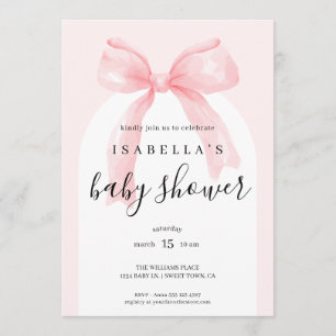 Invitation Baby shower Ruban rose en aquarelle