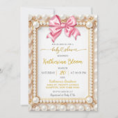 Invitation Baby Shower Ruban Rose Perle (Devant)