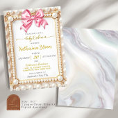 Invitation Baby Shower Ruban Rose Perle