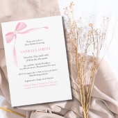 Invitation Baby Shower Ruban Rose Perle Blanche Bébé Fille Mo